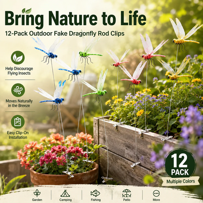 🔥💕LAST DAY 50% OFF ✨Ivosoma® Outdoor Fake Dragonfly Rod Clip, Garden Metal Dragonfly Clip