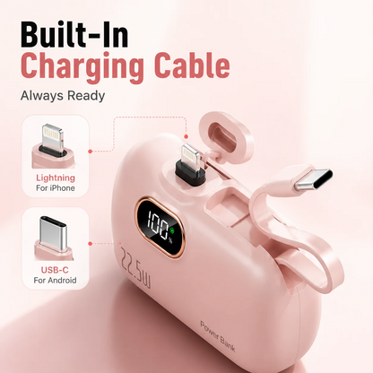 ❤LAST DAY 50% OFF%🔋Ivosoma® 5000mAH Pocket power bank with built in cable 22-5W fast charging